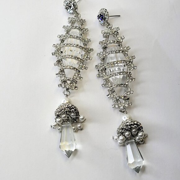 Bridal Clear Fashion Cz Chandelier Drop Earrings Statement Earrings C - Picture 2 of 11